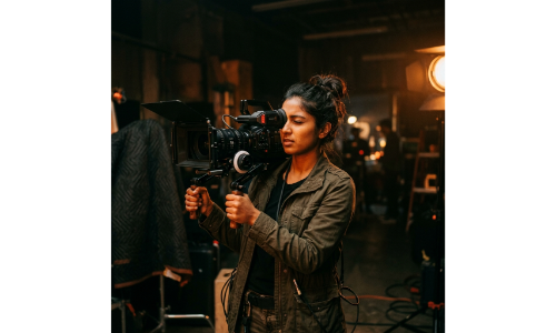 Camera crew on a production set